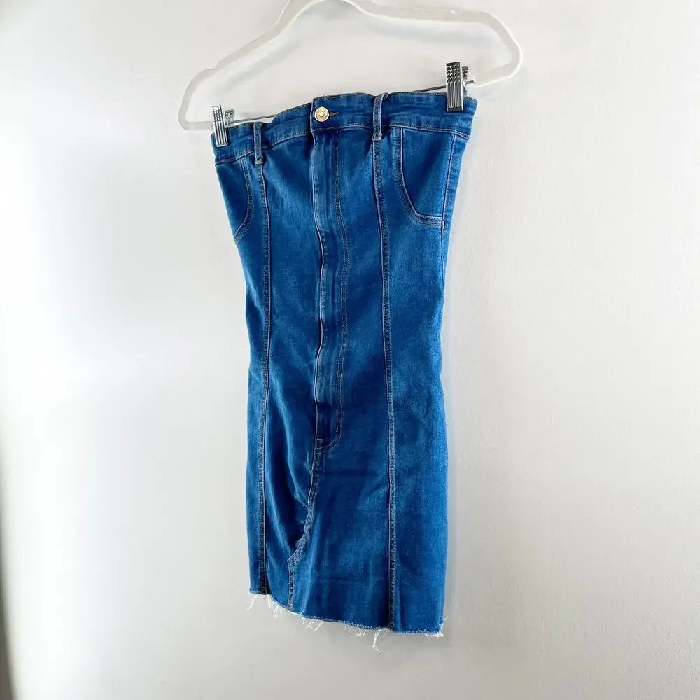 Edikted Strapless Ebony Bodycon Denim Mini Dress Blue Small - Picture 7 of 8